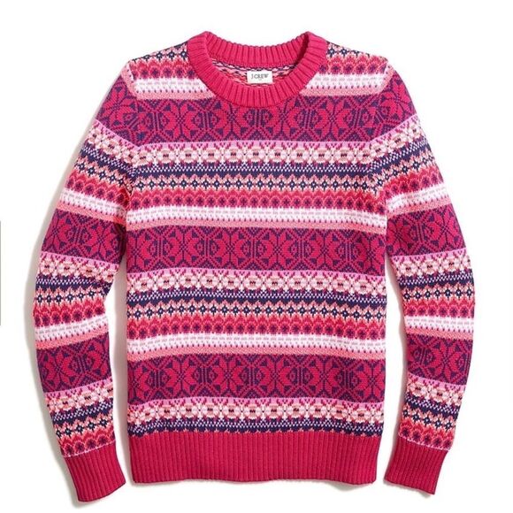J Crew New Women Cotton Allover Fair Isle Crewneck Pullover Sweater NWT - Picture 1 of 14